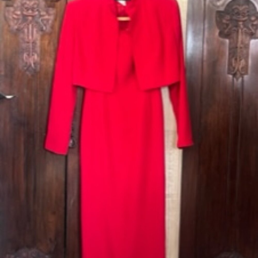 Jones New York Red Formal Red Dress & Bolero Jacket Size 8